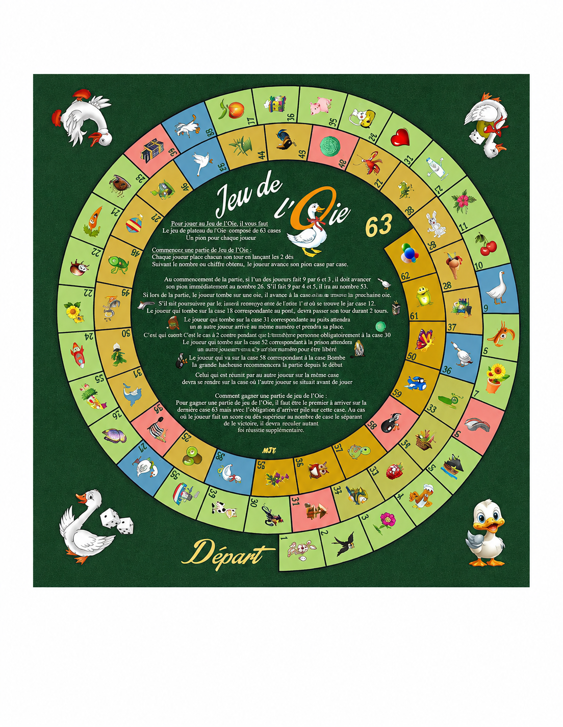 Tapis Plateau de jeu de l’Oie – 60 x 60 cm