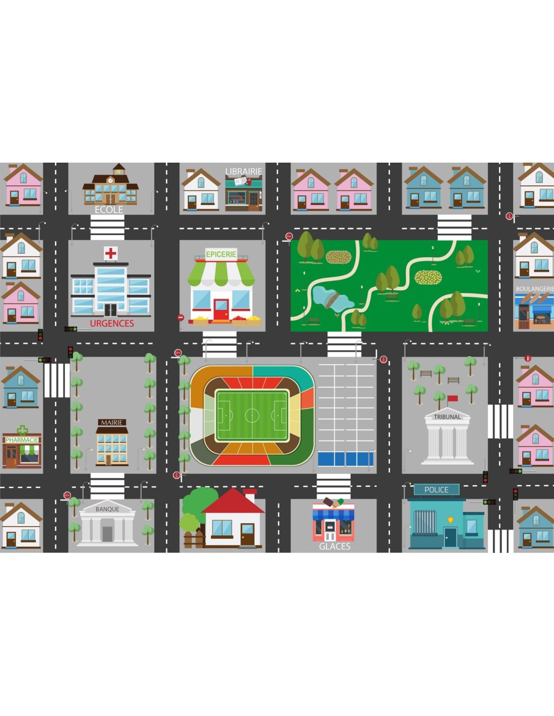Tapis de jeux enfants ville – 90 X 120 cm