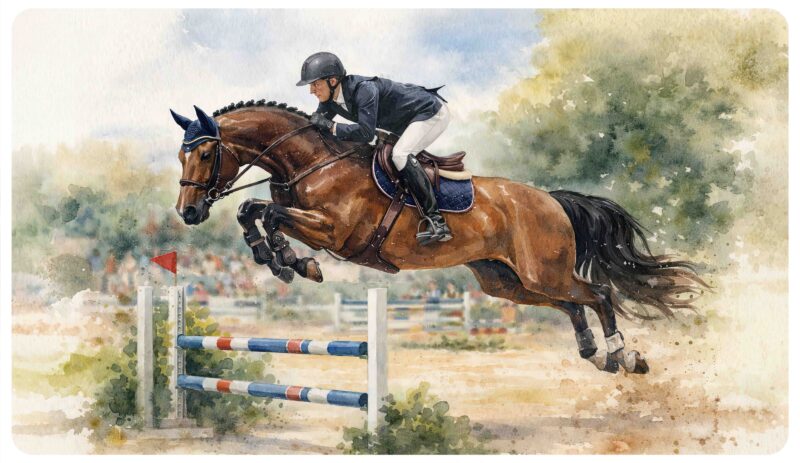Tapis de bureau cheval saut équitation – 35 x 61 cm
