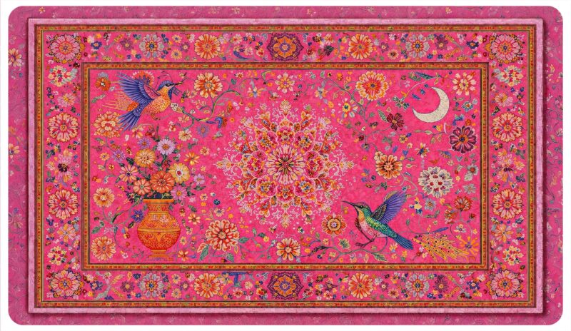 Tapis de bureau fleurs bohème rose – 35 x 61 cm