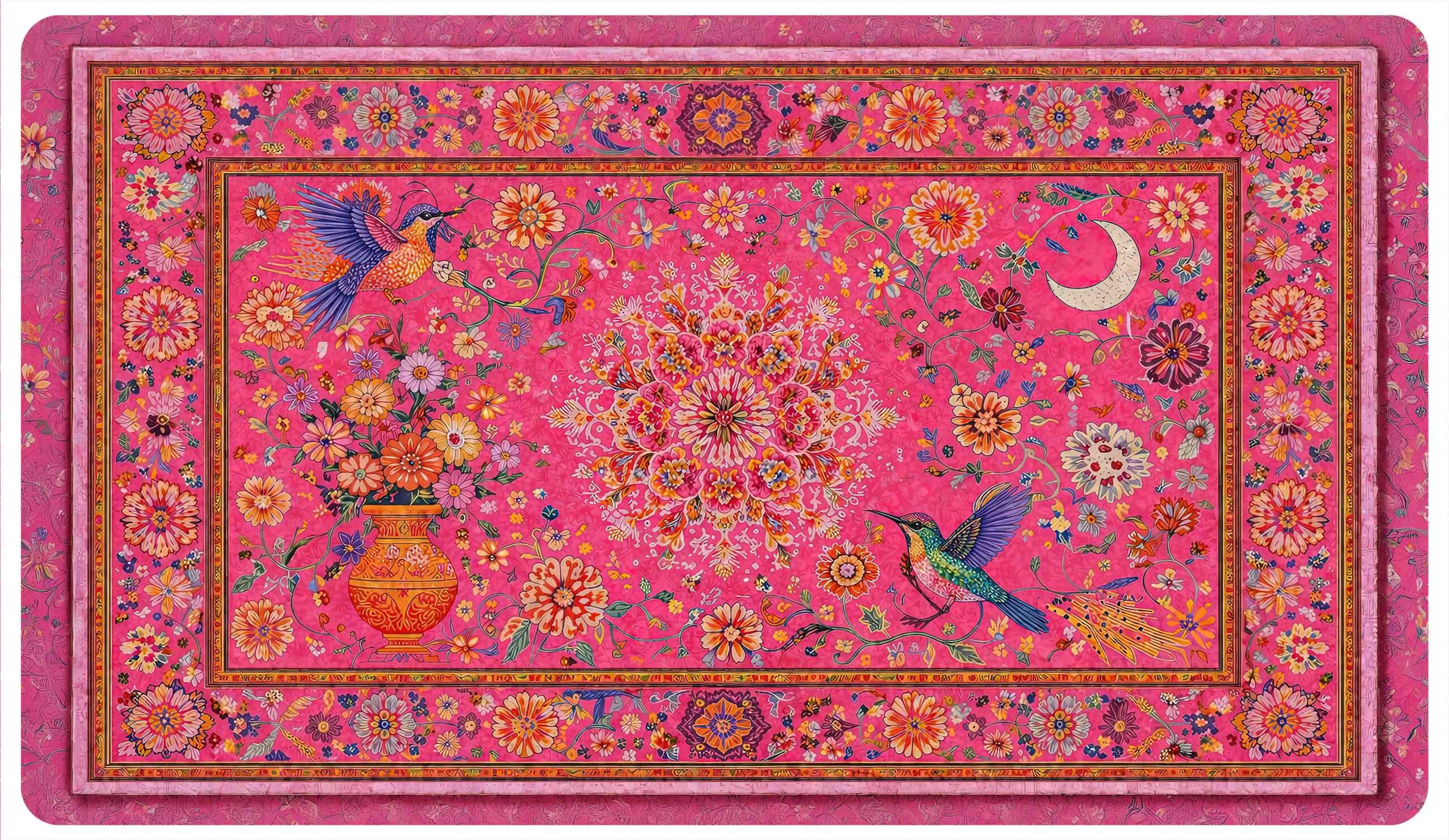Tapis de bureau fleurs bohème rose – 35 x 61 cm